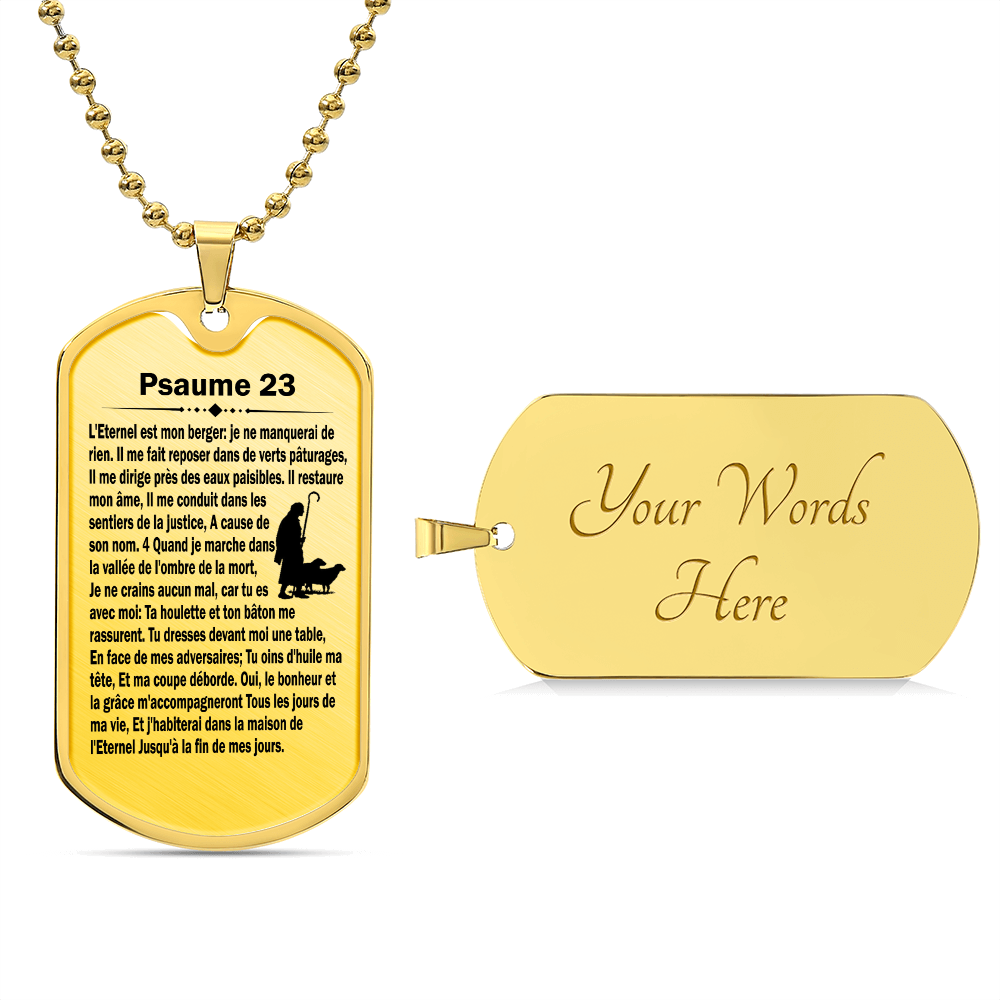Psalm 23 French Psaume 23 Necklace Dog Tag Stainless Steel or 18k Gold w 24" Chain-Express Your Love Gifts
