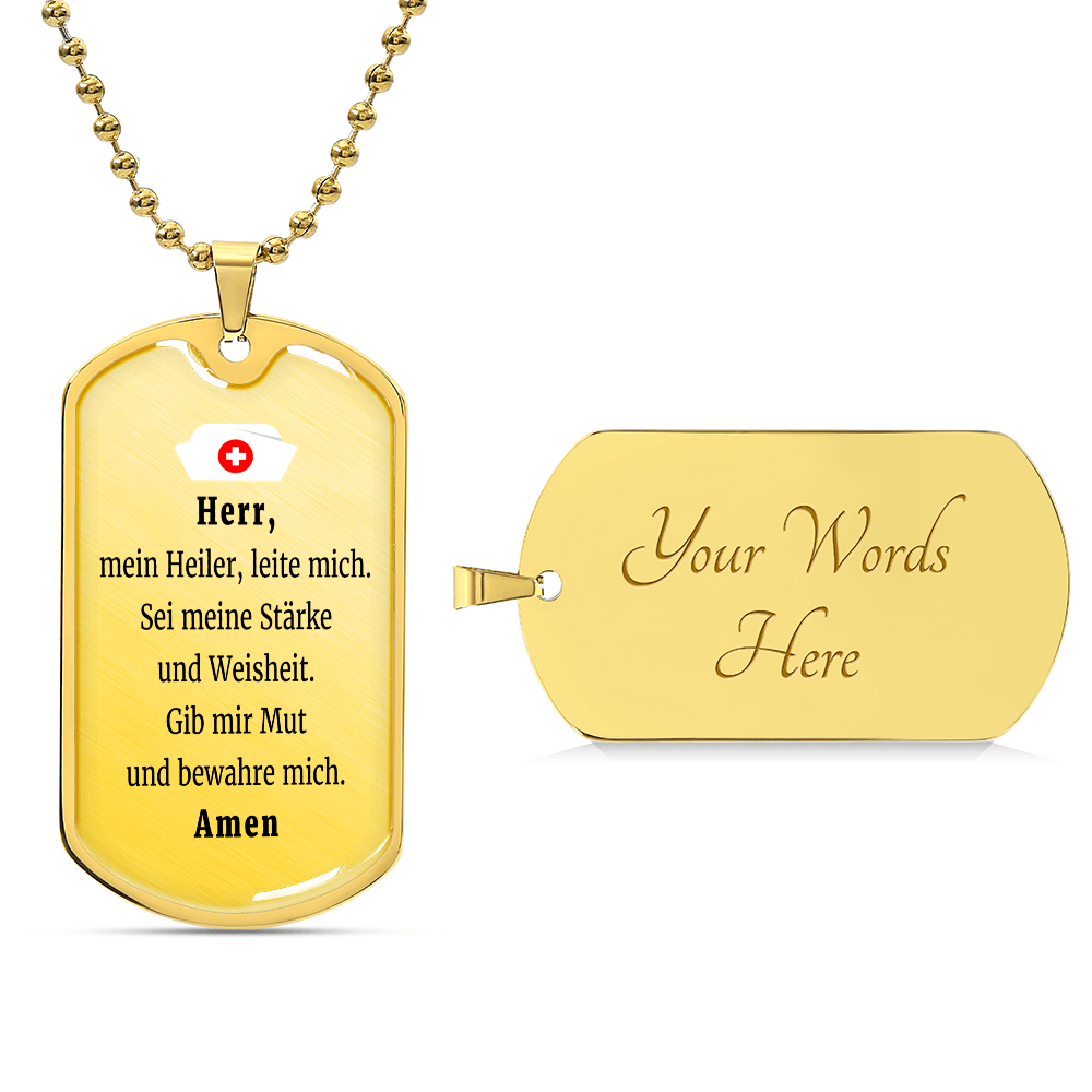 Krankenschwester Krankenpfleger Nurse Prayer Premium Stainless Steel or 18k Gold Dog Tag Necklace with 24" Chain