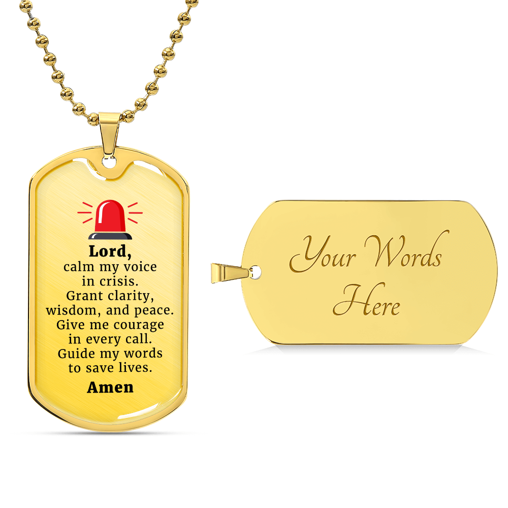 Dispatcher's Prayer Premium Stainless Steel or 18k Gold Dog Tag Necklace with 24" Chain