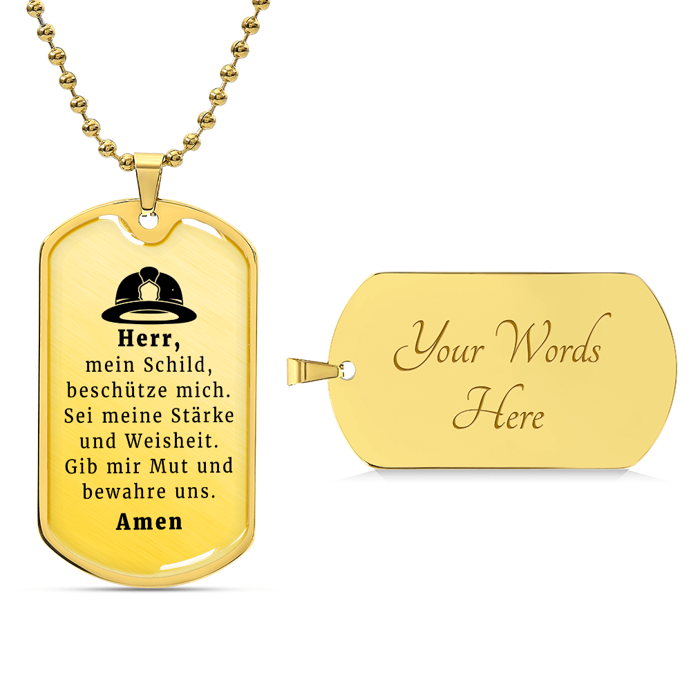 Feuerwehrmann German Firefighter Prayer Premium Stainless Steel or 18k Gold Dog Tag Necklace with 24" Chain