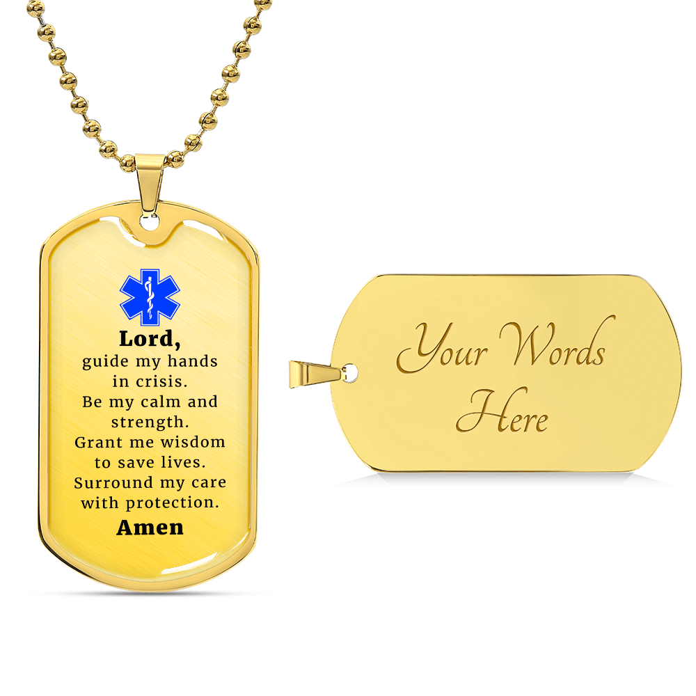 EMT Prayer Premium Stainless Steel or 18k Gold Dog Tag Necklace with 24" Chain