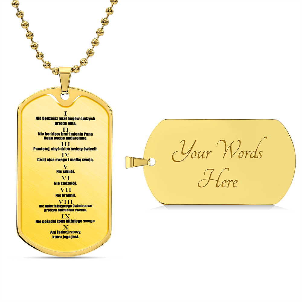 Ten Commandments Polish Przykazań Bożych Necklace Dog Tag Stainless Steel or 18k Gold w 24" Chain-Express Your Love Gifts