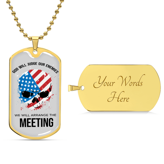 God Will Judge Our Enemies Necklace Stainless Steel or 18k Gold Dog Tag w 24" Chain