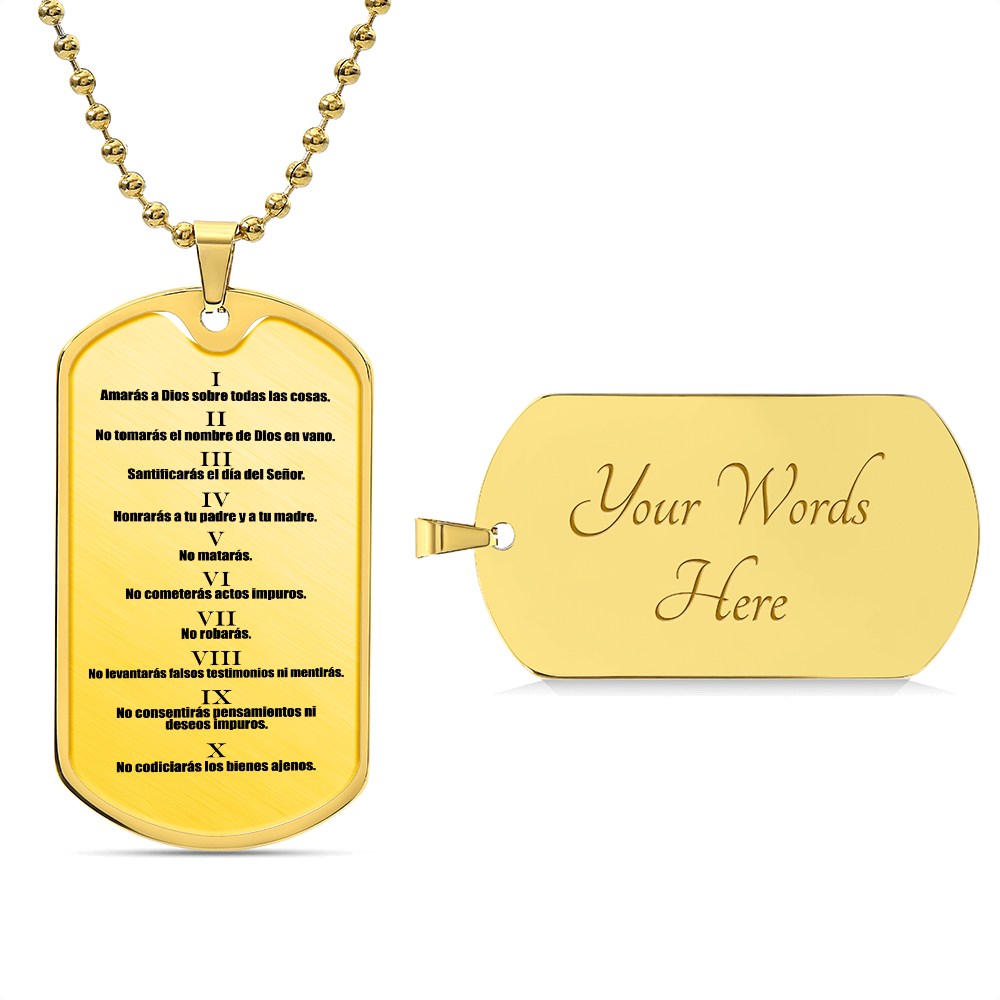 Ten Commandments Spanish Diez Mandamientos Necklace Dog Tag Stainless Steel or 18k Gold w 24" Chain-Express Your Love Gifts