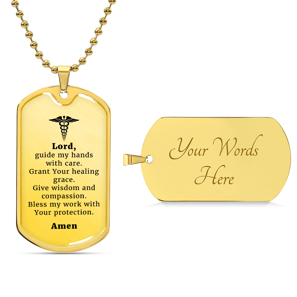 Doctor's Prayer Premium Stainless Steel or 18k Gold Dog Tag Necklace with 24" Chain