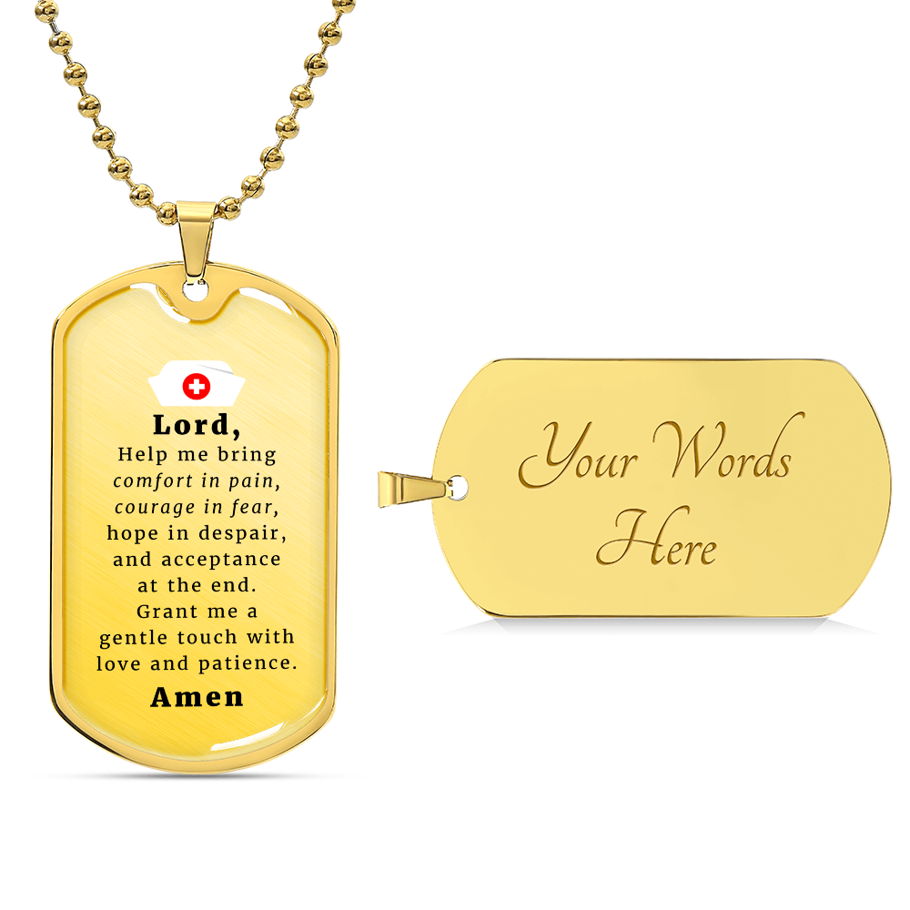 Nurse's Prayer Necklace Stainless Steel or 18k Gold Dog Tag 24" Chain-Express Your Love Gifts