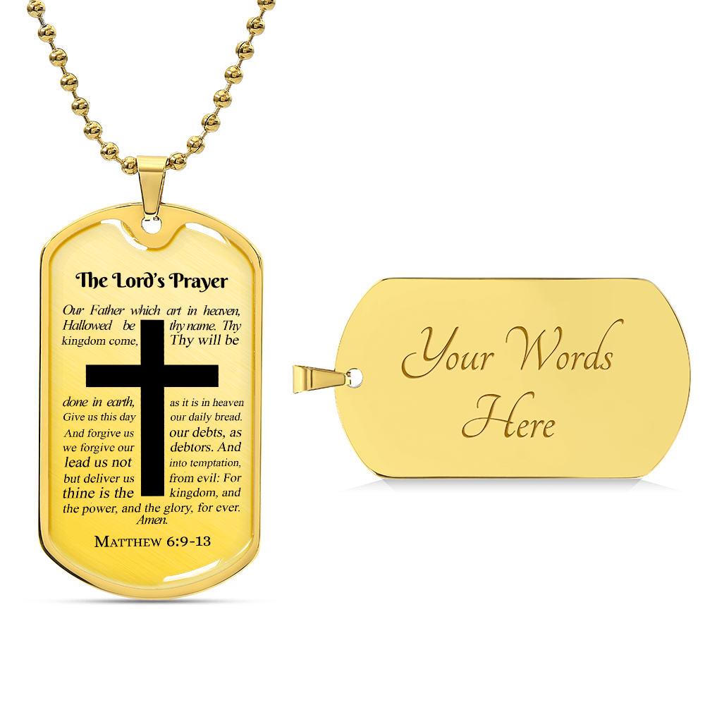 The Lord's Prayer Premium Stainless Steel or 18k Gold Dog Tag Necklace with 24" Chain