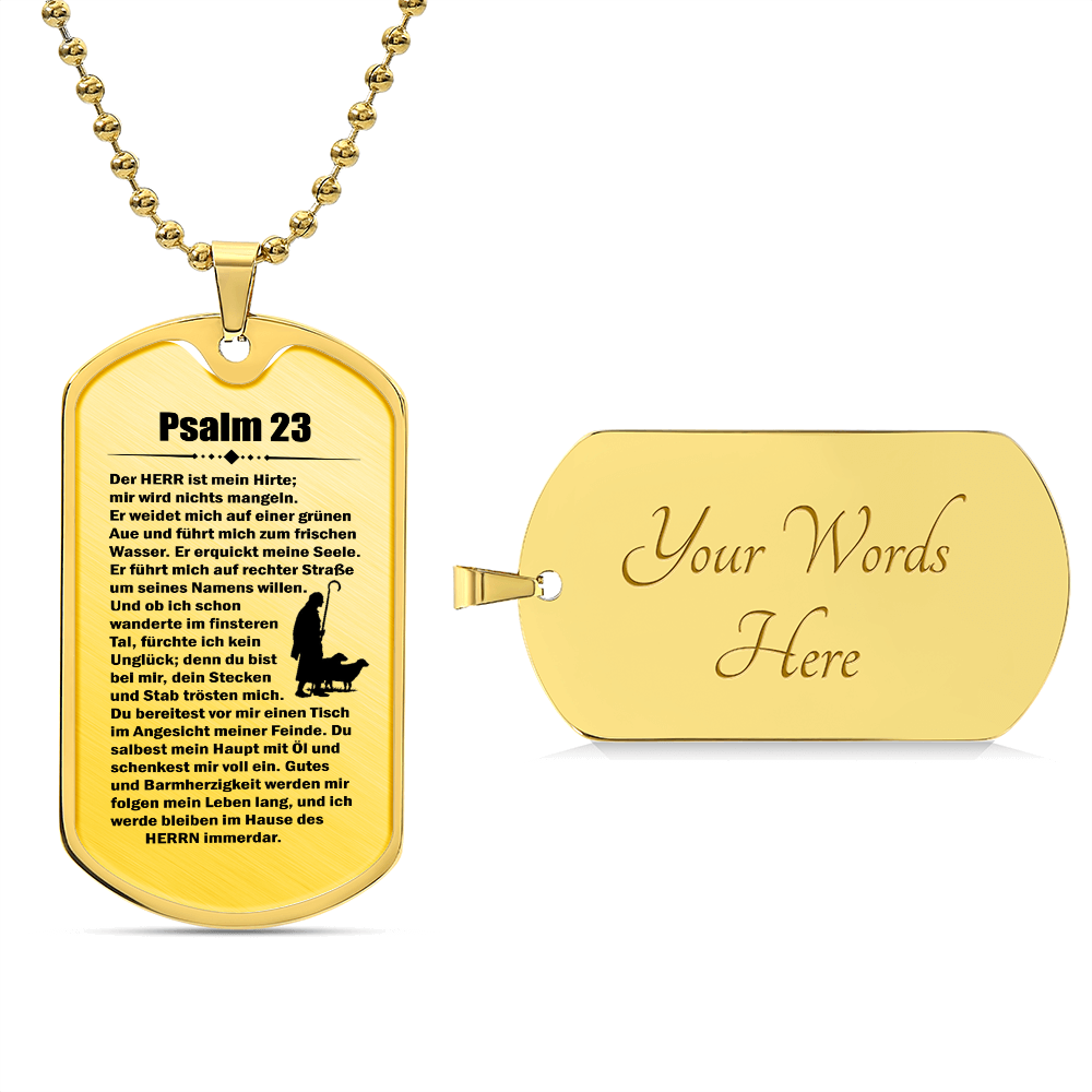 Psalm 23 German Necklace Dog Tag Stainless Steel or 18k Gold w 24" Chain-Express Your Love Gifts