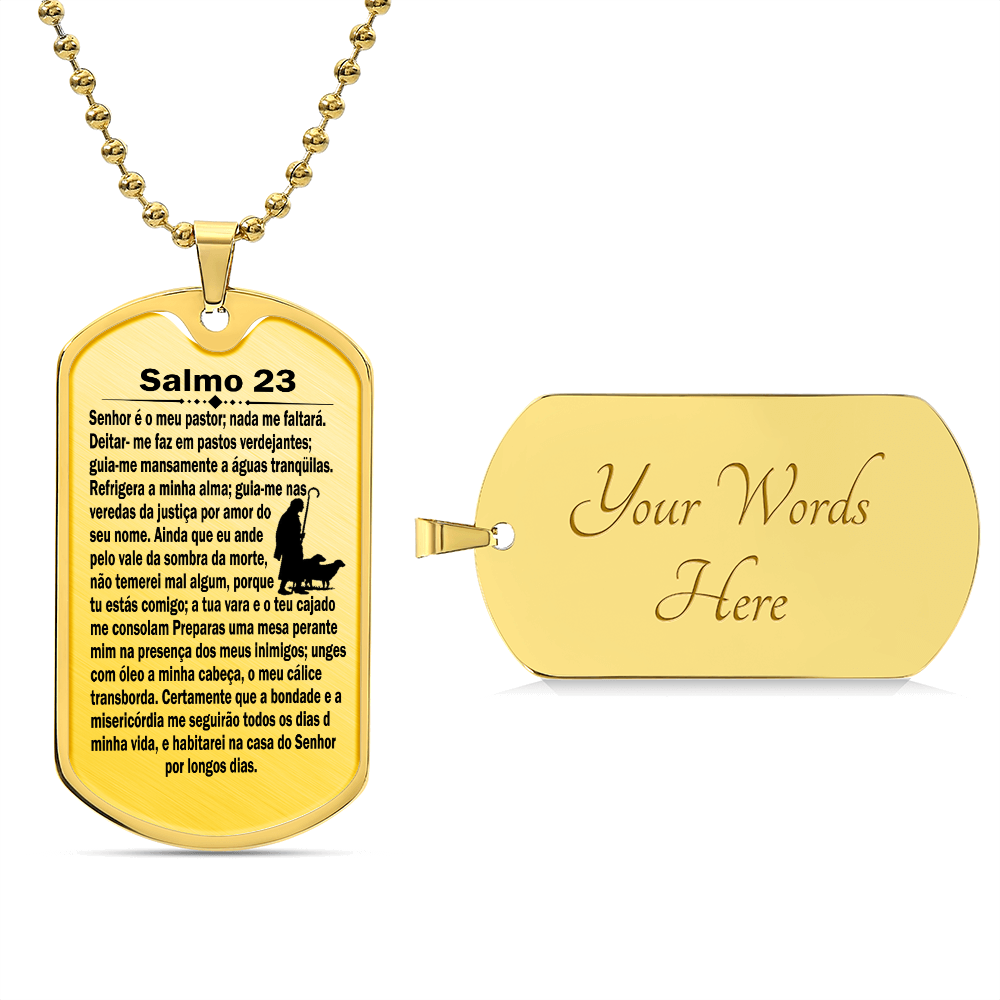 Psalm 23 Portuguese Salmo 23 Necklace Dog Tag Stainless Steel or 18k Gold w 24" Chain-Express Your Love Gifts