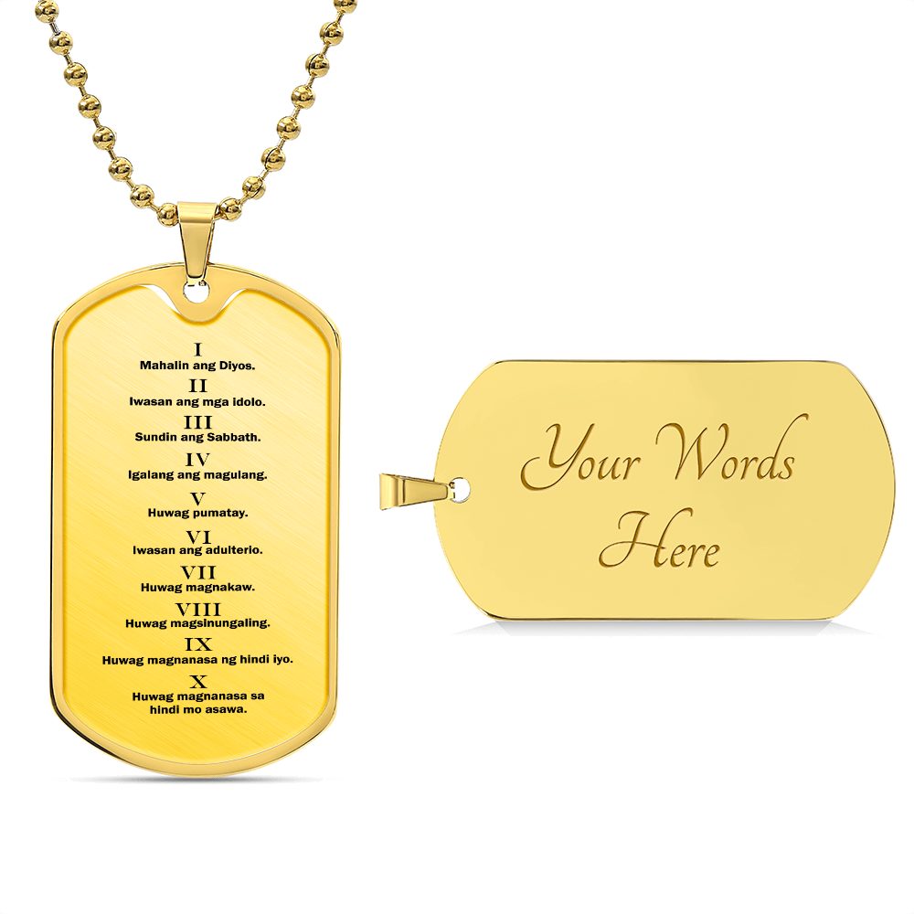 Ten Commandments Tagalog Sampung Utos Necklace Dog Tag Stainless Steel or 18k Gold w 24" Chain-Express Your Love Gifts