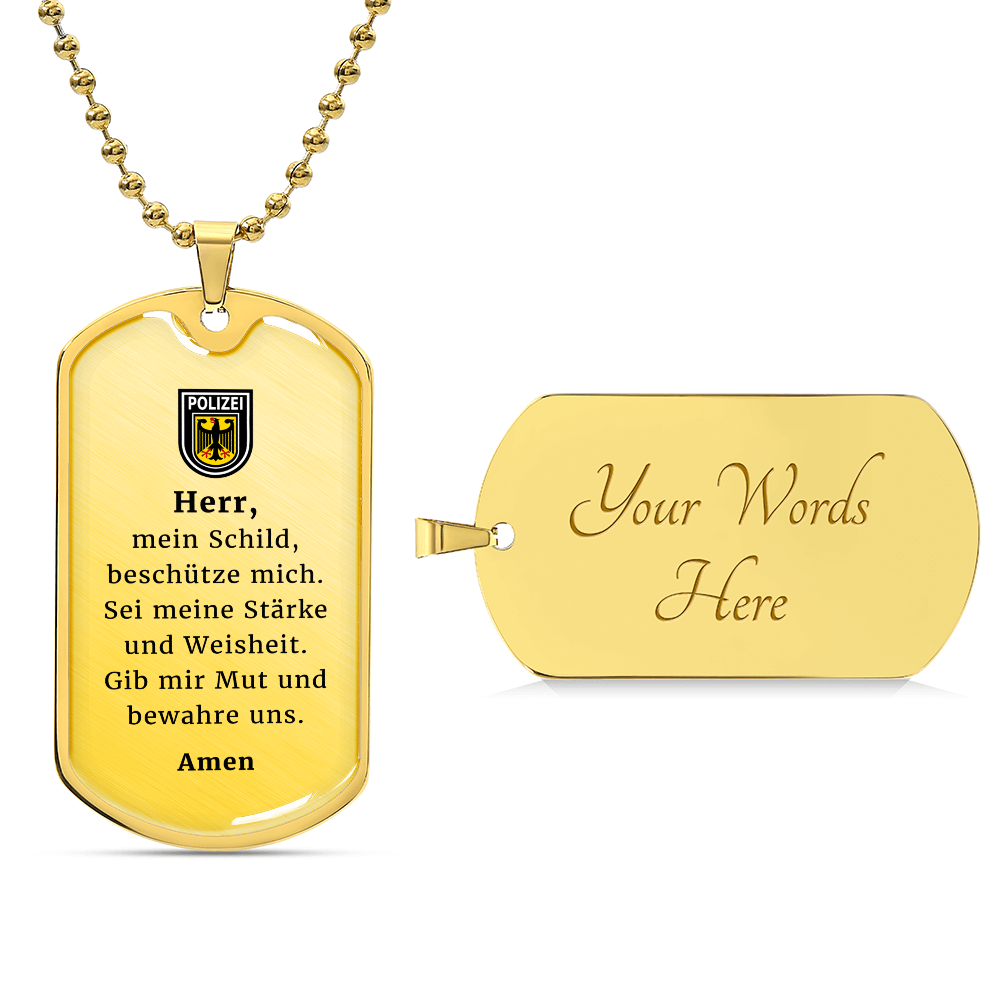 Polizeibeamter Police Officer Prayer German Necklace Stainless Steel or 18k Gold Dog Tag 24" Chain-Express Your Love Gifts