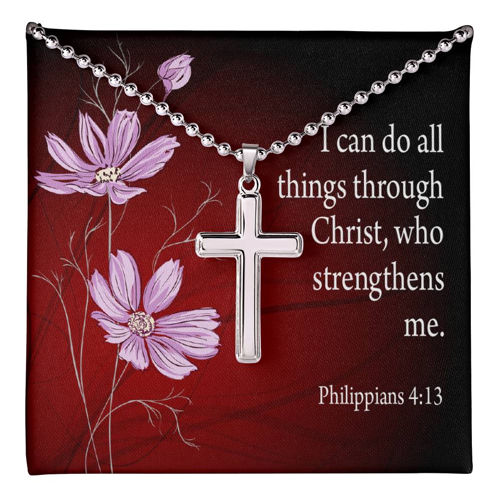 I Can Do All Things Philippians 4:13 Cross Necklace Message Card W Ball Chain Pendant