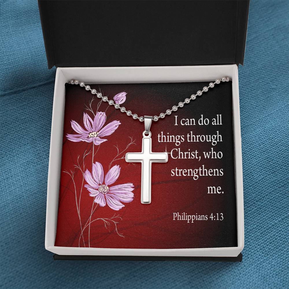 I Can Do All Things Philippians 4:13 Cross Necklace Message Card W Ball Chain Pendant