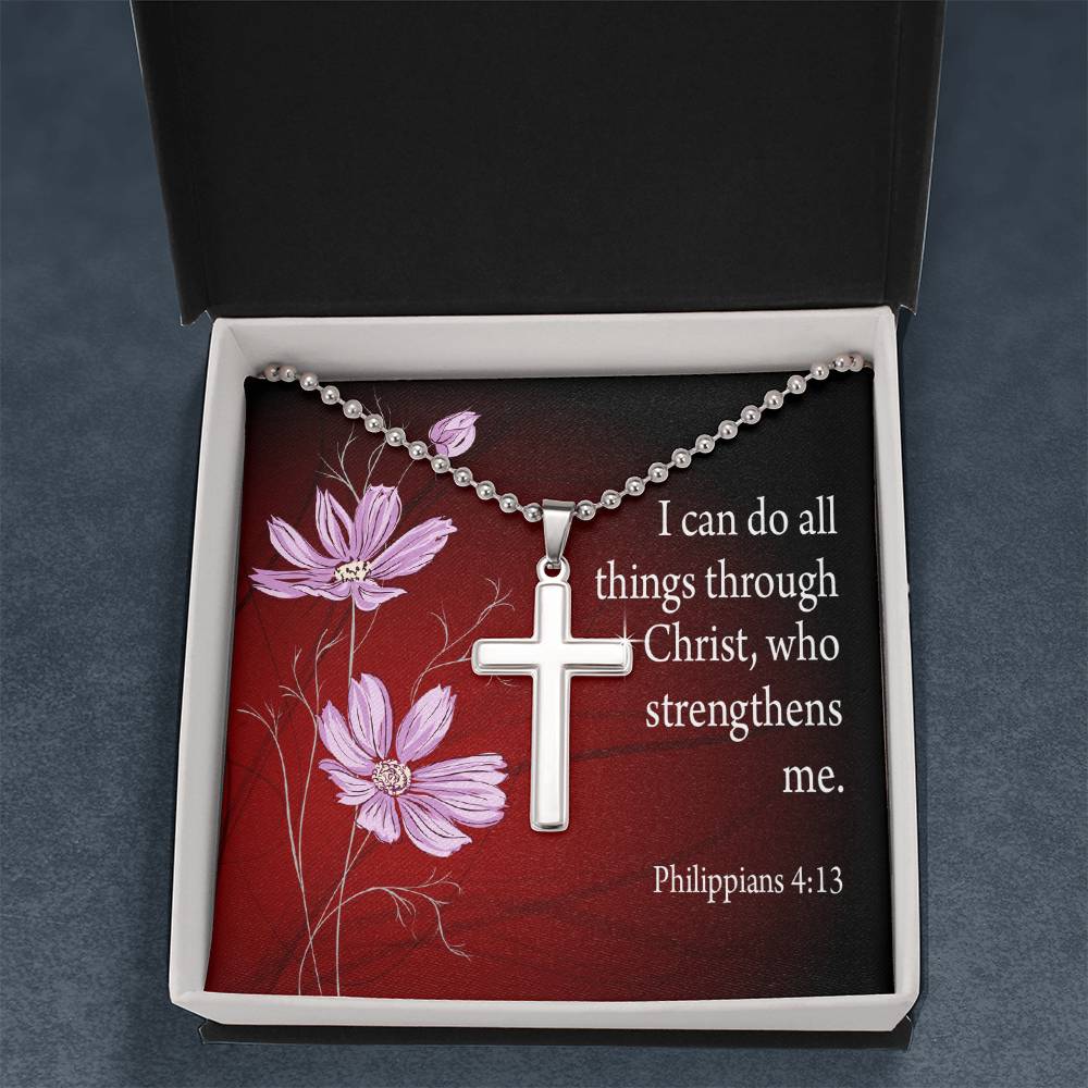 I Can Do All Things Philippians 4:13 Cross Necklace Message Card W Ball Chain Pendant