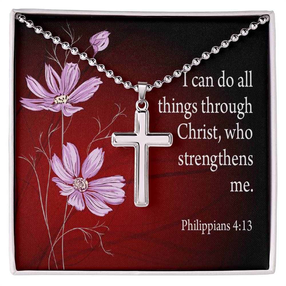 I Can Do All Things Philippians 4:13 Cross Necklace Message Card W Ball Chain Pendant