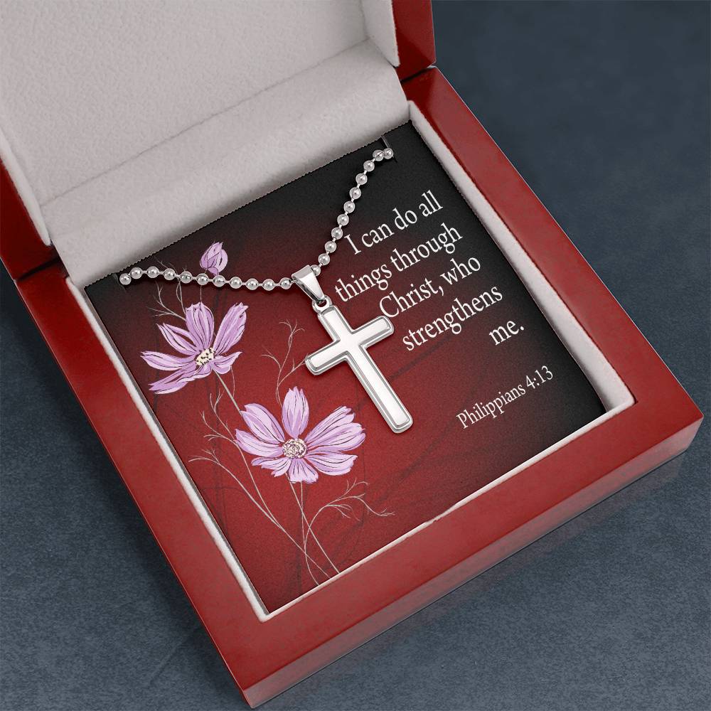 I Can Do All Things Philippians 4:13 Cross Necklace Message Card W Ball Chain Pendant