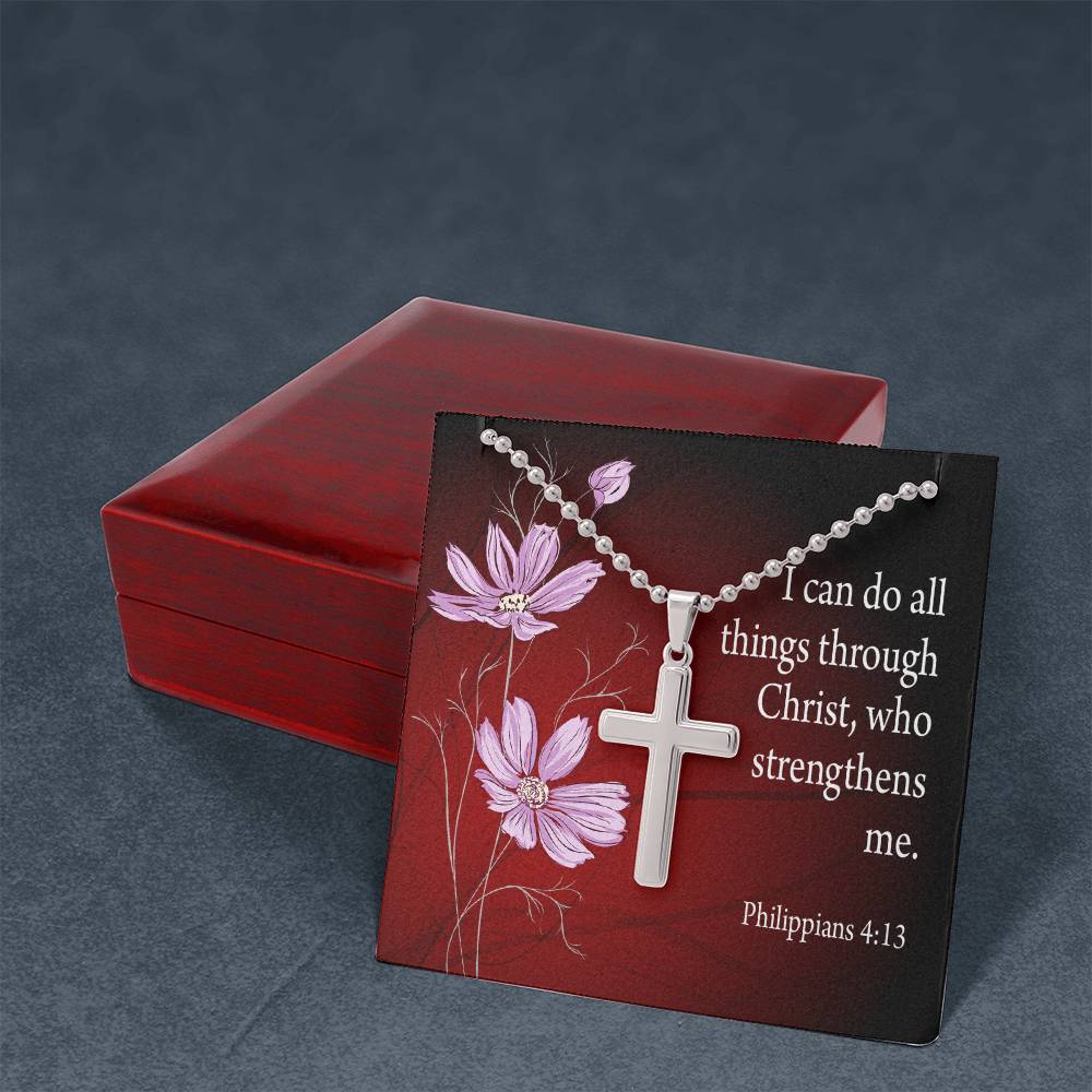 I Can Do All Things Philippians 4:13 Cross Necklace Message Card W Ball Chain Pendant