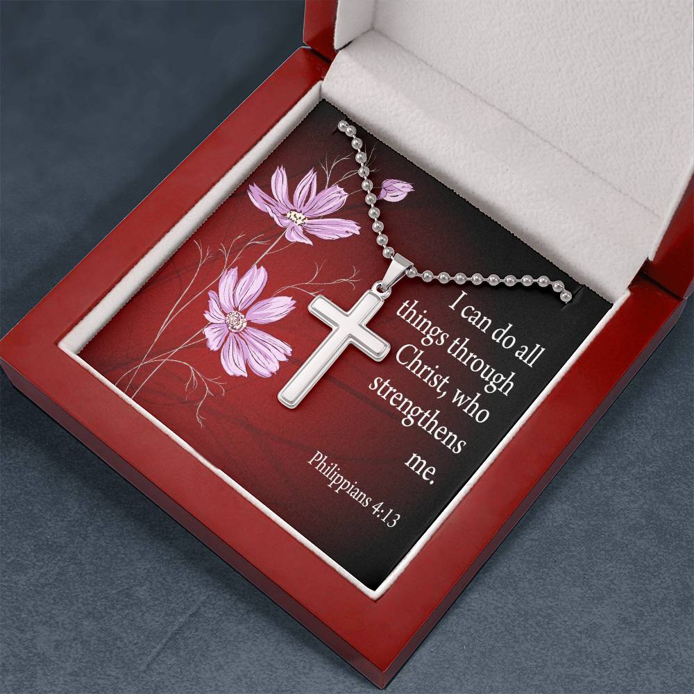 I Can Do All Things Philippians 4:13 Cross Necklace Message Card W Ball Chain Pendant