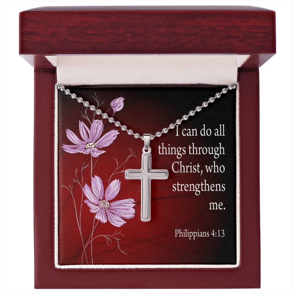 I Can Do All Things Philippians 4:13 Cross Necklace Message Card W Ball Chain Pendant