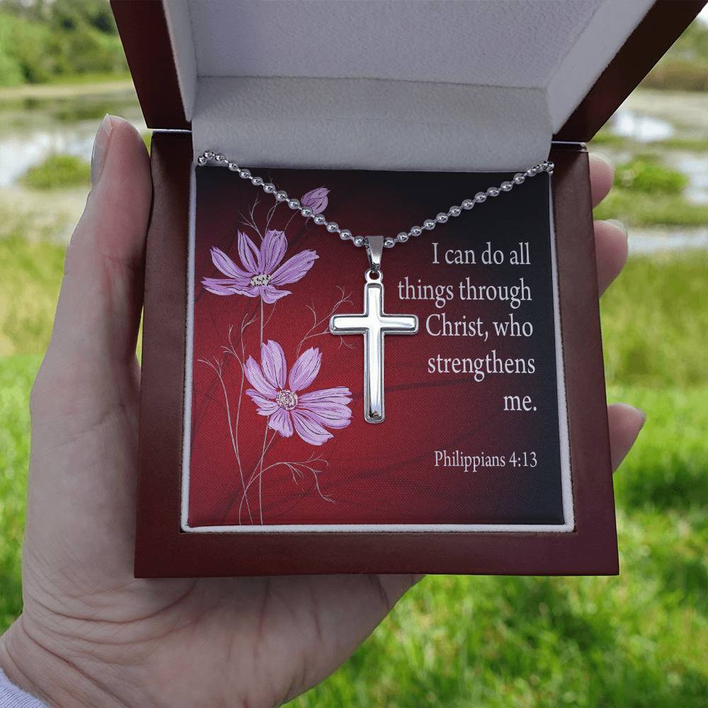 I Can Do All Things Philippians 4:13 Cross Necklace Message Card W Ball Chain Pendant