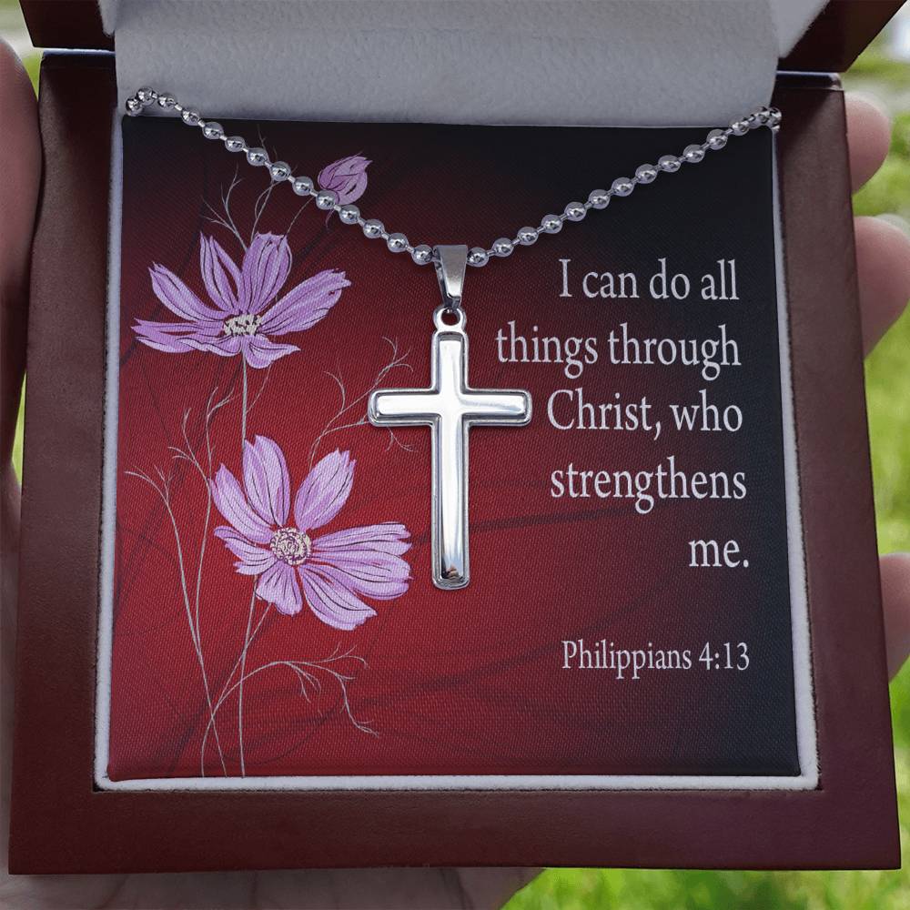 I Can Do All Things Philippians 4:13 Cross Necklace Message Card W Ball Chain Pendant