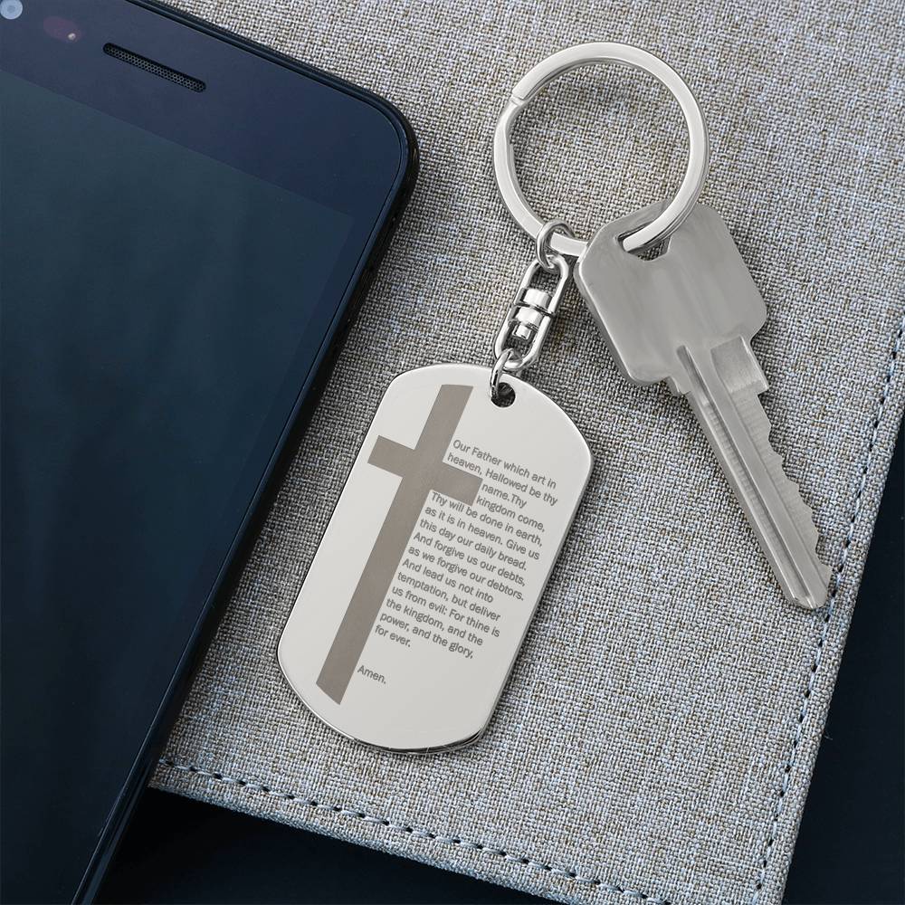 Lord's Prayer Engraved Dog Tag Bible Keychain Stainless Steel or 18k Gold-Express Your Love Gifts