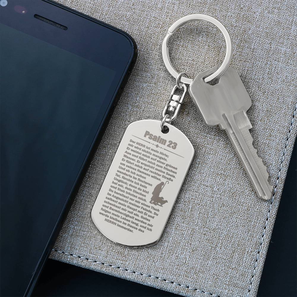 Psalm 23 German Engraved Dog Tag Bible Keychain Stainless Steel or 18k Gold-Express Your Love Gifts