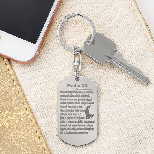 Psalm 23 Polish Psalm Dawida Engraved Dog Tag Bible Keychain Stainless Steel or 18k Gold-Express Your Love Gifts