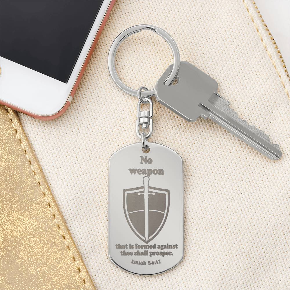 Isaiah 54.17 No Weapon Engraved Dog Tag Keychain Stainless Steel or 18k Gold-Express Your Love Gifts