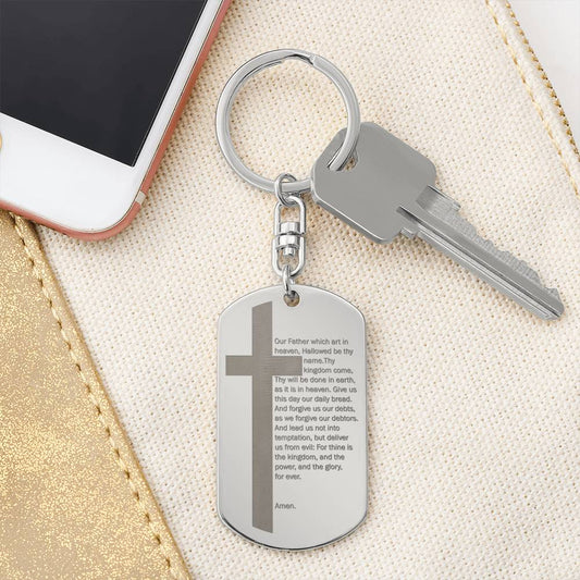 Lord's Prayer Engraved Dog Tag Bible Keychain Stainless Steel or 18k Gold-Express Your Love Gifts