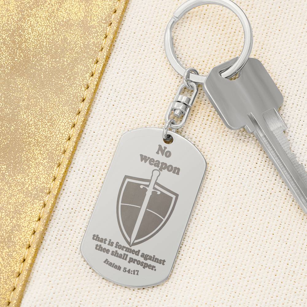 Isaiah 54.17 No Weapon Engraved Dog Tag Keychain Stainless Steel or 18k Gold-Express Your Love Gifts