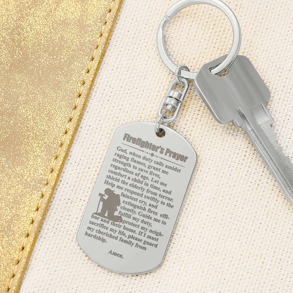 Firefighter's Prayer Engraved Dog Tag Bible Keychain Stainless Steel or 18k Gold-Express Your Love Gifts