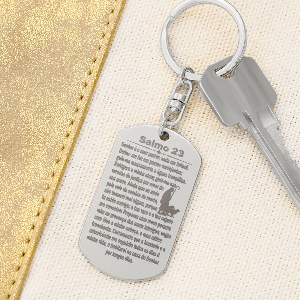 Psalm 23 Portuguese Salmo 23 Engraved Dog Tag Bible Keychain Stainless Steel or 18k Gold-Express Your Love Gifts
