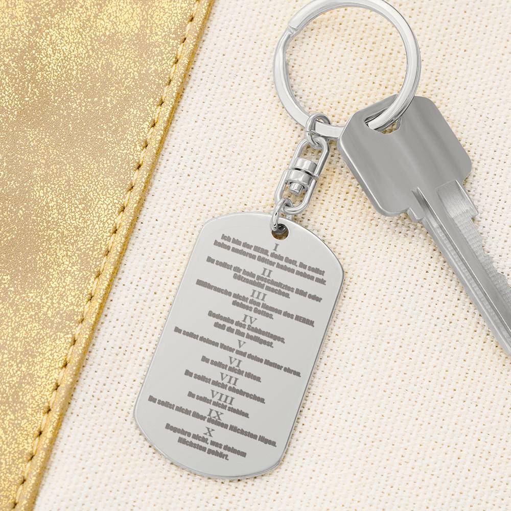 Ten Commandments German 10 Gebote Halskette Engraved Dog Tag Bible Keychain Stainless Steel or 18k Gold-Express Your Love Gifts