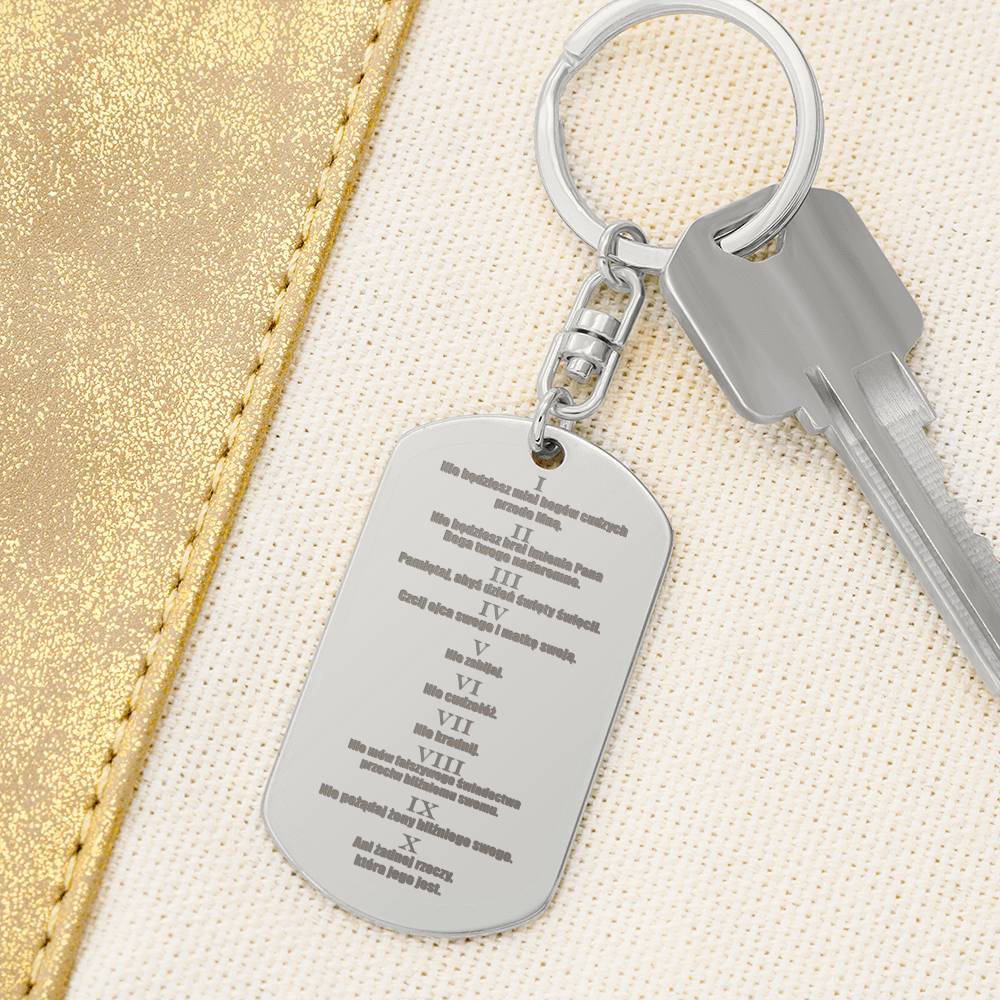 Ten Commandments Polish Przykazań Bożych Engraved Dog Tag Bible Keychain Stainless Steel or 18k Gold-Express Your Love Gifts