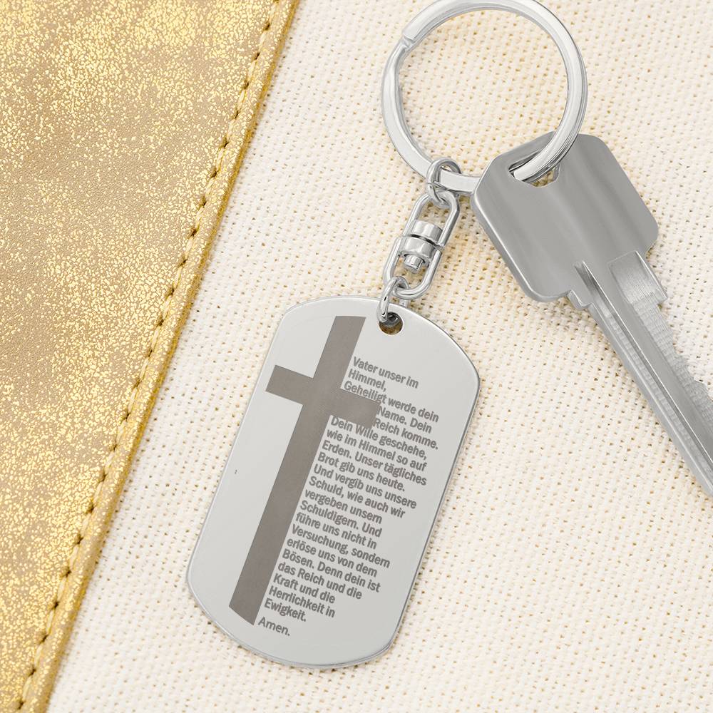 Lord's Prayer German Vater Unser Engraved Dog Tag Bible Keychain Stainless Steel or 18k Gold-Express Your Love Gifts