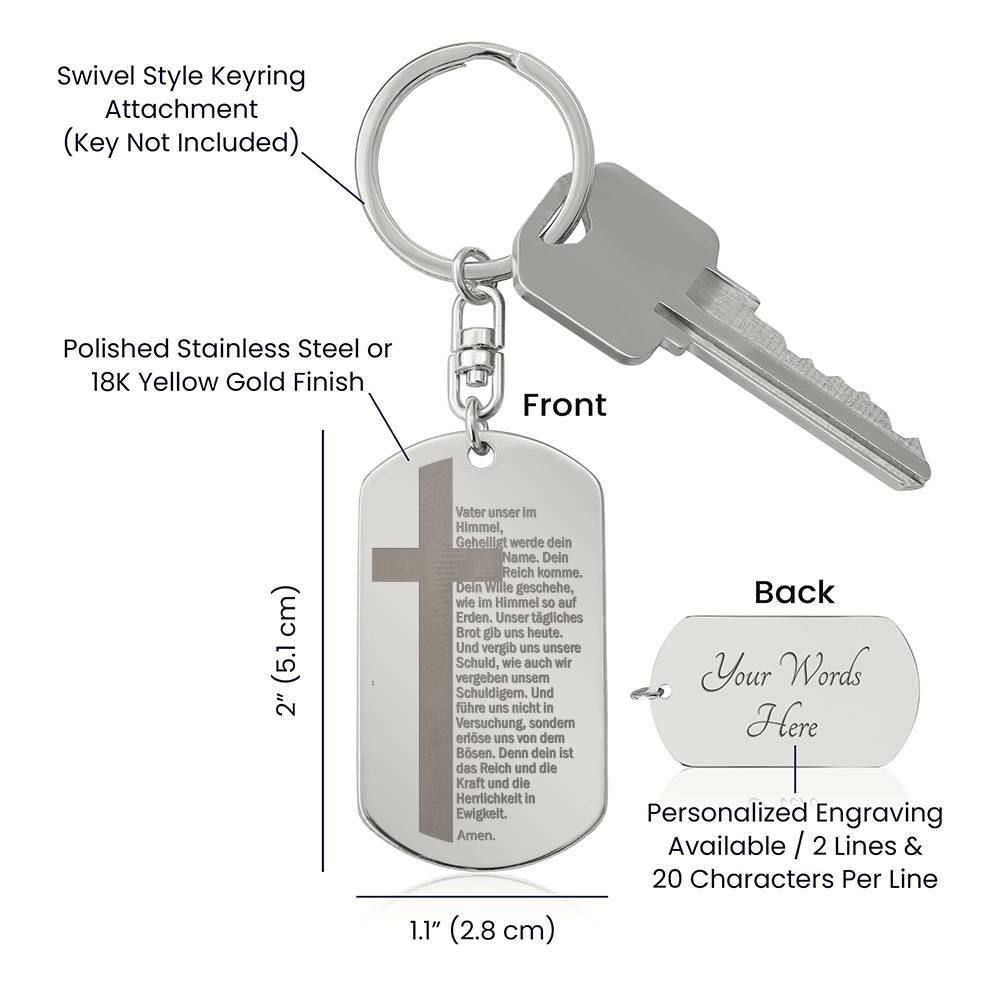 Lord's Prayer German Vater Unser Engraved Dog Tag Bible Keychain Stainless Steel or 18k Gold-Express Your Love Gifts