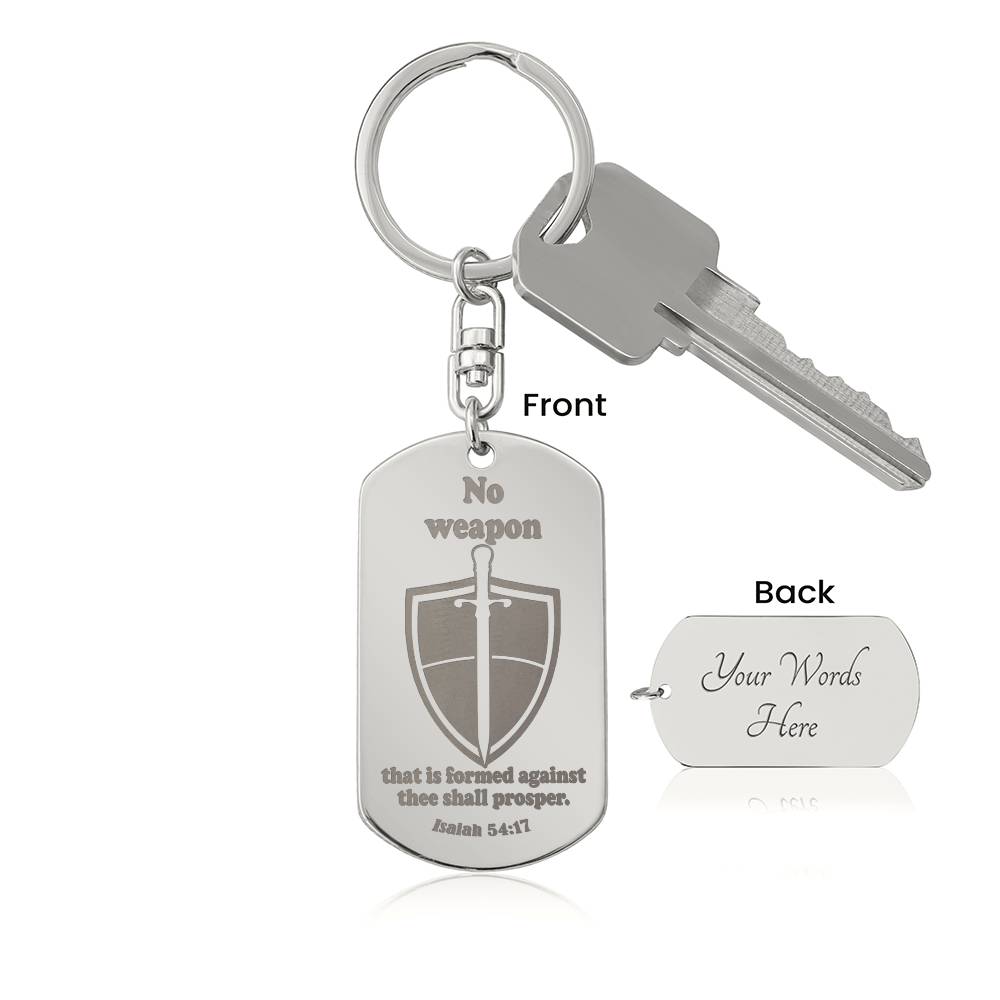 Isaiah 54.17 No Weapon Engraved Dog Tag Keychain Stainless Steel or 18k Gold-Express Your Love Gifts