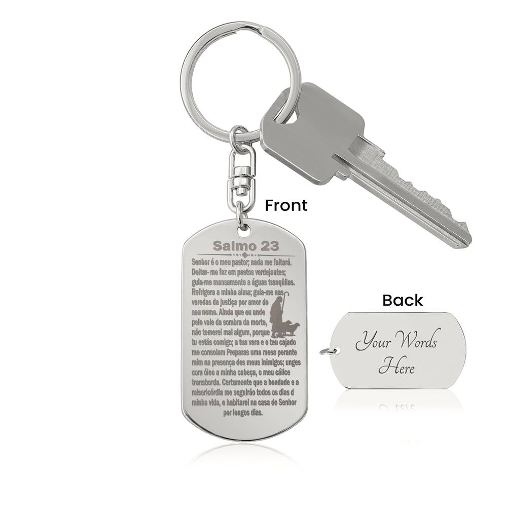 Psalm 23 Portuguese Salmo 23 Engraved Dog Tag Bible Keychain Stainless Steel or 18k Gold-Express Your Love Gifts