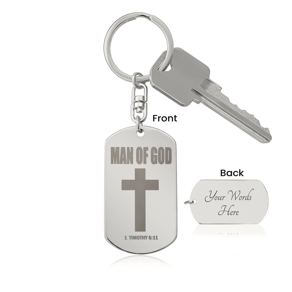 Man of God 1 Timothy 6:11 Engraved Dog Tag Bible Keychain Stainless Steel or 18k Gold-Express Your Love Gifts