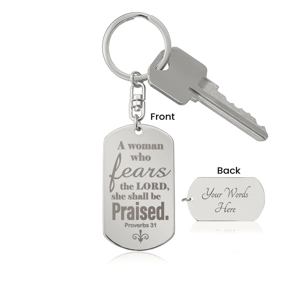Proverbs 31 Woman of God Engraved Dog Tag Keychain Stainless Steel or 18k Gold-Express Your Love Gifts