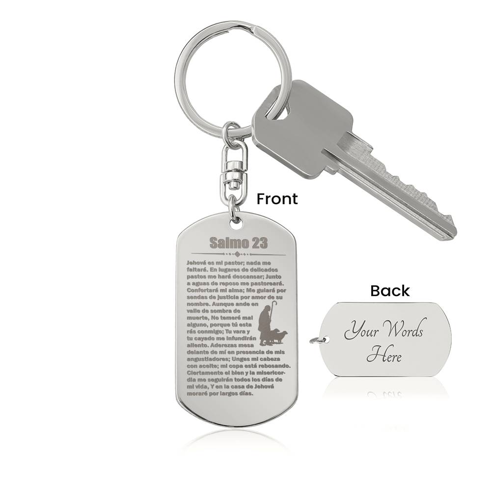 Psalm 23 Spanish Salmo 23 Engraved Dog Tag Bible Keychain Stainless Steel or 18k Gold-Express Your Love Gifts