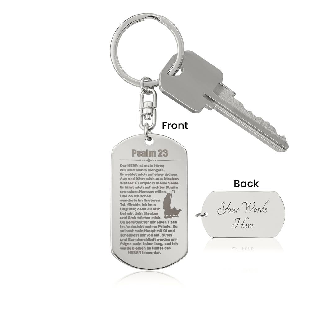 Psalm 23 German Engraved Dog Tag Bible Keychain Stainless Steel or 18k Gold-Express Your Love Gifts