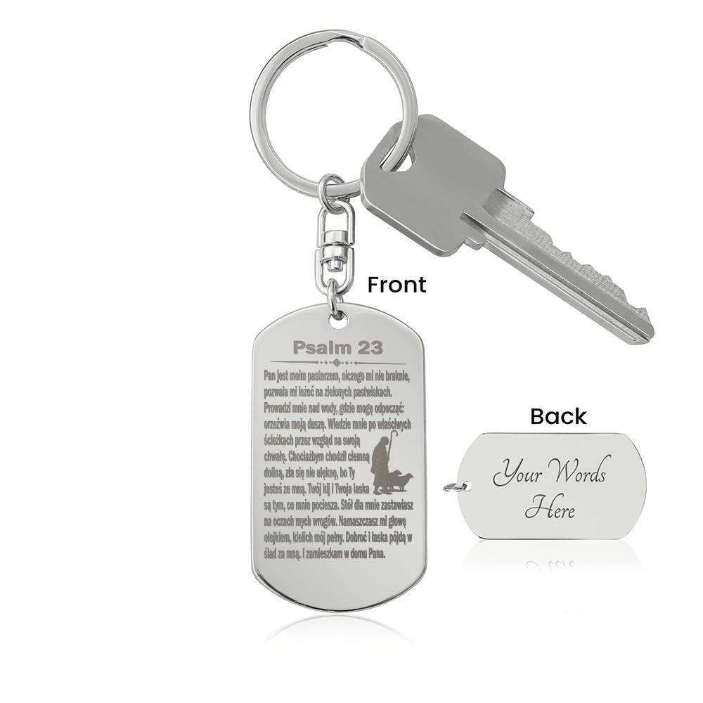Psalm 23 Polish Psalm Dawida Engraved Dog Tag Bible Keychain Stainless Steel or 18k Gold-Express Your Love Gifts