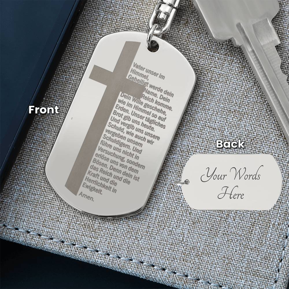 Lord's Prayer German Vater Unser Engraved Dog Tag Bible Keychain Stainless Steel or 18k Gold-Express Your Love Gifts