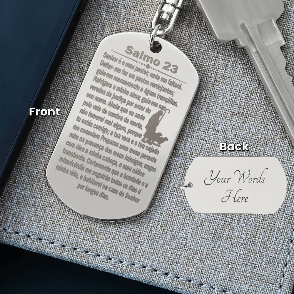 Psalm 23 Portuguese Salmo 23 Engraved Dog Tag Bible Keychain Stainless Steel or 18k Gold-Express Your Love Gifts
