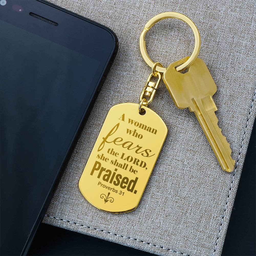 Proverbs 31 Woman of God Engraved Dog Tag Keychain Stainless Steel or 18k Gold-Express Your Love Gifts