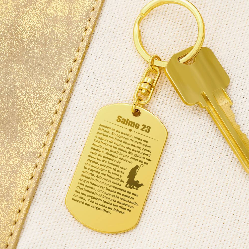 Psalm 23 Spanish Salmo 23 Engraved Dog Tag Bible Keychain Stainless Steel or 18k Gold-Express Your Love Gifts