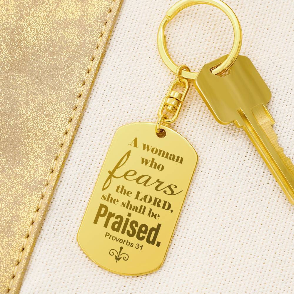 Proverbs 31 Woman of God Engraved Dog Tag Keychain Stainless Steel or 18k Gold-Express Your Love Gifts