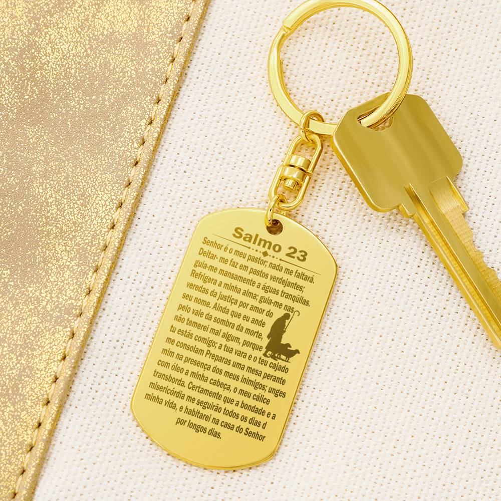Psalm 23 Portuguese Salmo 23 Engraved Dog Tag Bible Keychain Stainless Steel or 18k Gold-Express Your Love Gifts